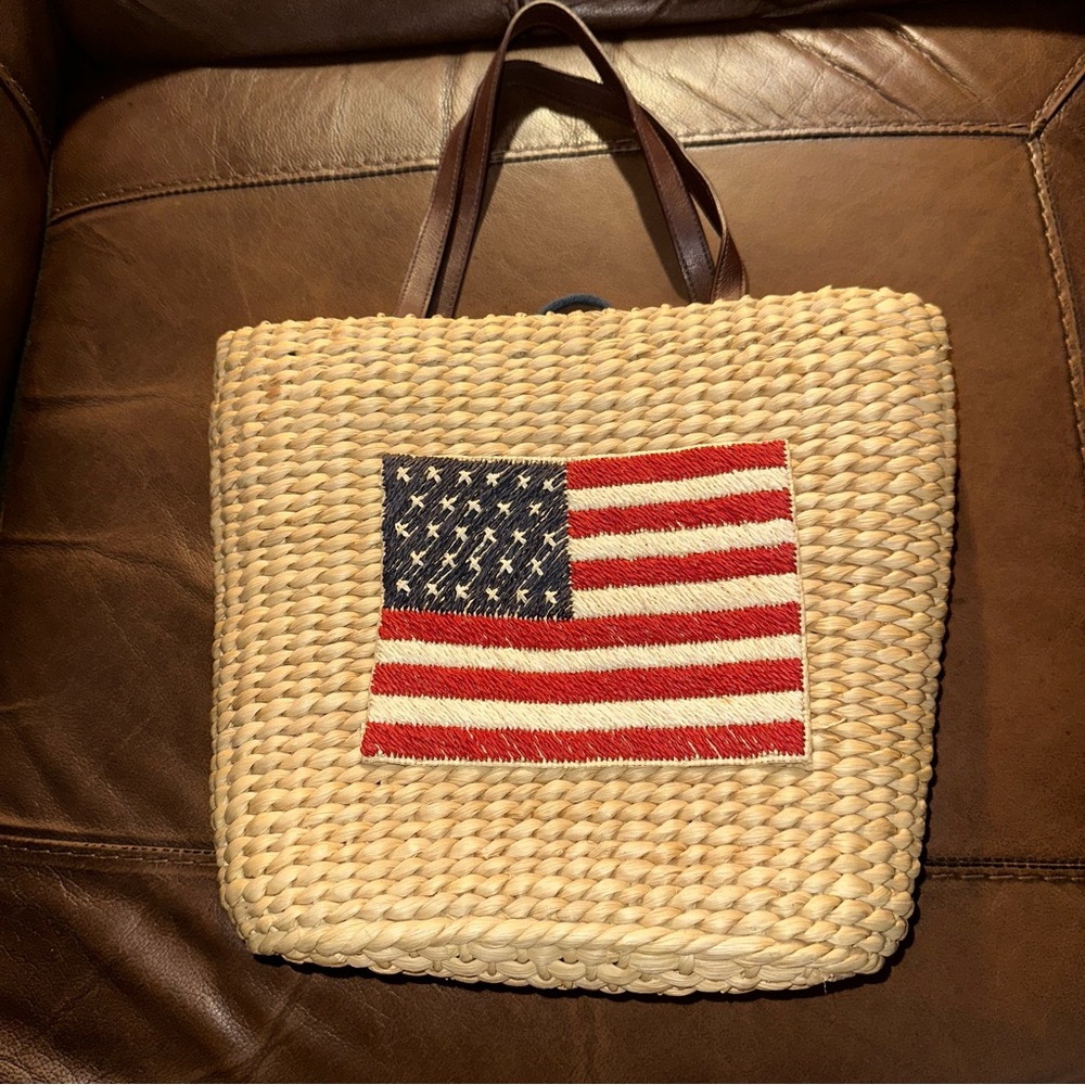 Woven Tote Bag with American Flag Design